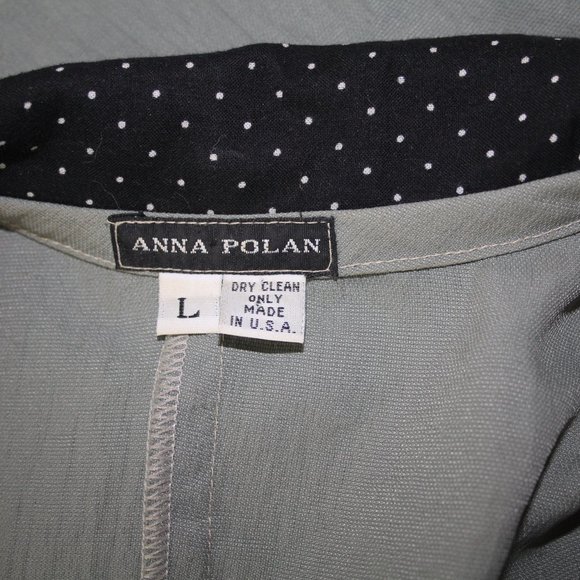 Anna Polan Sage Green Black White Polka Dot Trim Lightweight Jacket Blazer L - Picture 6 of 6